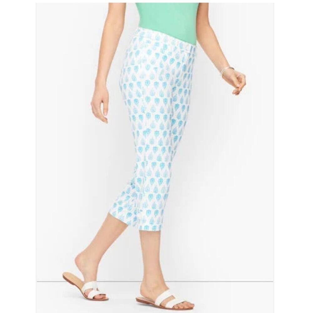 Talbots Perfect Skimmer stretch aqua blue paisley print cropped casual pants 6